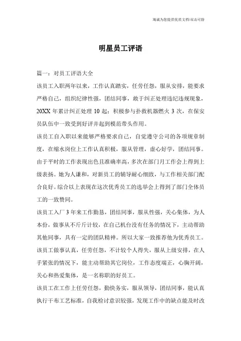 明星员工评语