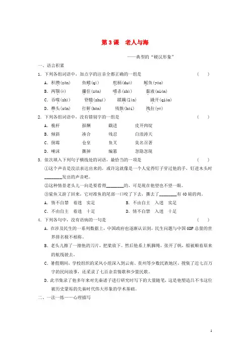 高中语文 第3课 老人与海课后同步练习 新人教版必修3