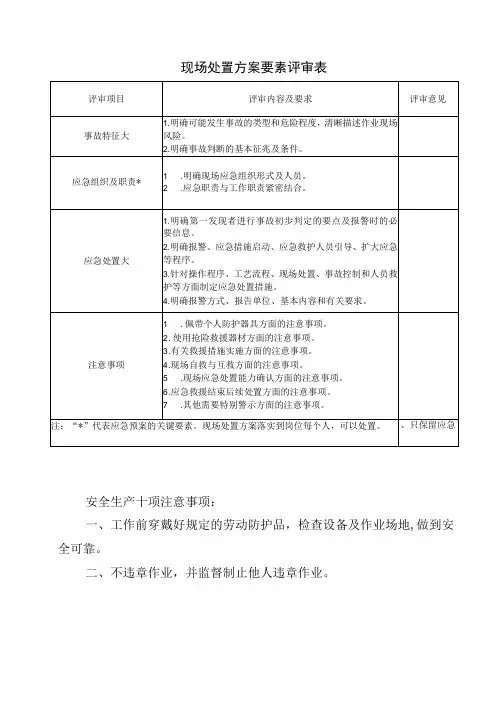 现场处置方案要素评审表