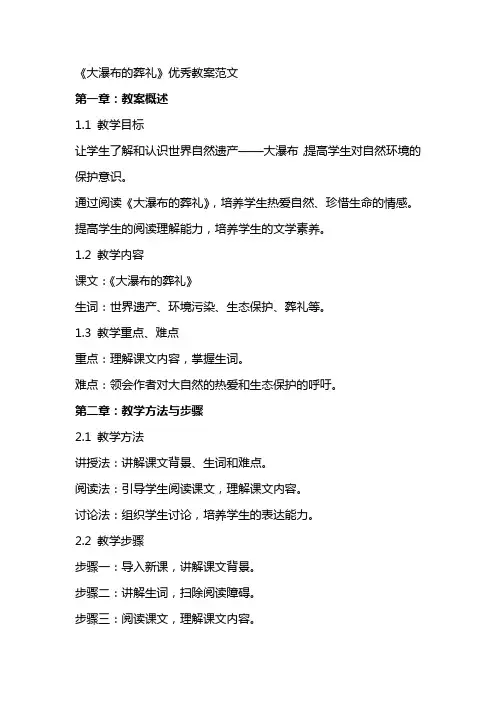 《大瀑布的葬礼》优秀教案范文