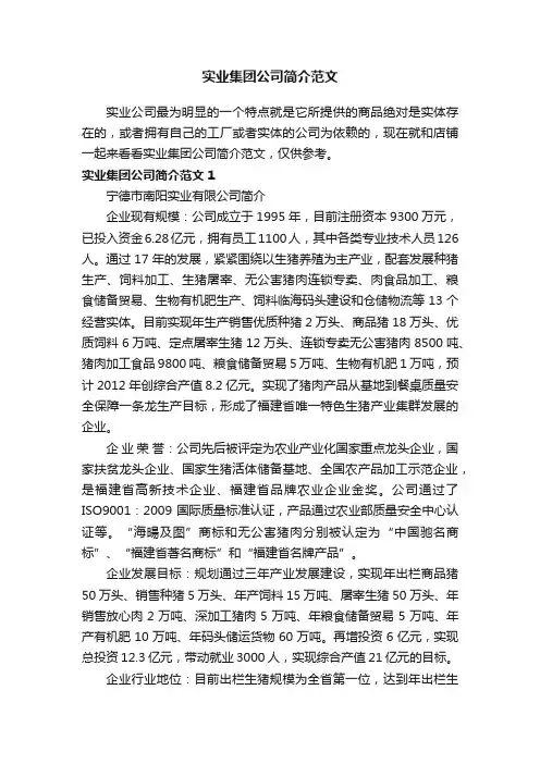 实业集团公司简介范文