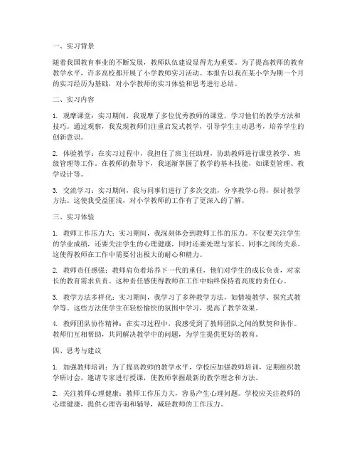 实习调查报告小学教师