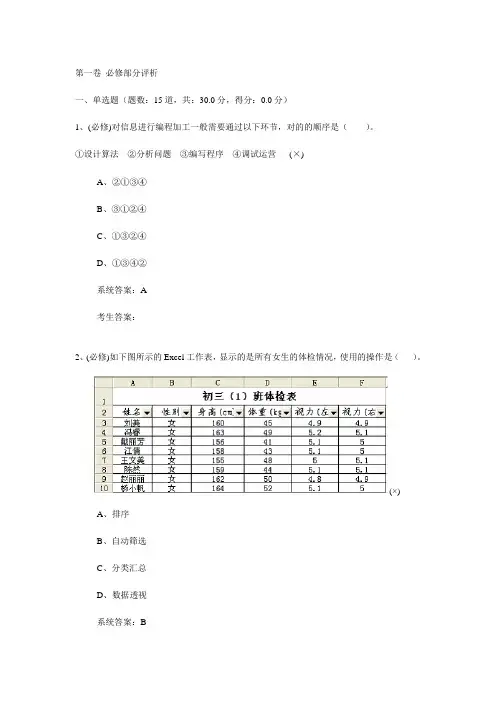 高中信息技术会考真题附带答案已排版可打印共计套样本