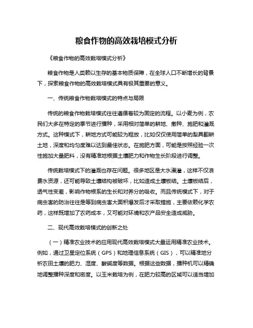 粮食作物的高效栽培模式分析