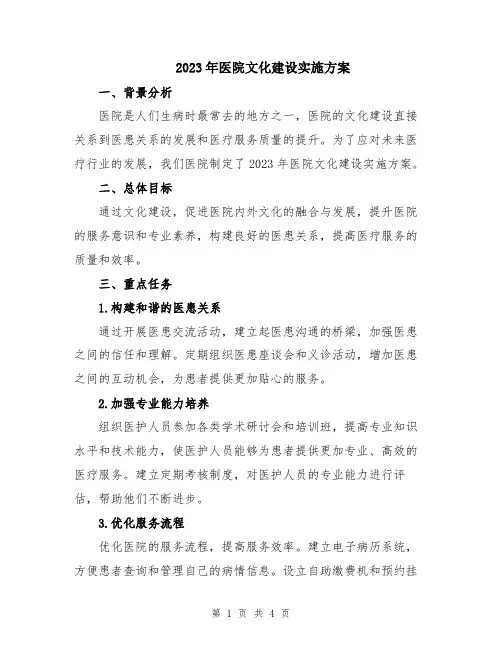 2023年医院文化建设实施方案