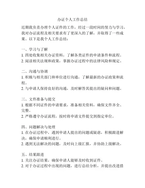 办证个人工作总结