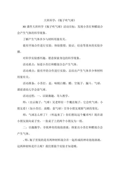 大班科学：《瓶子吹气球》
