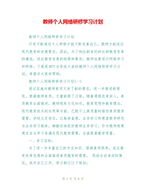 教师个人网络研修学习计划