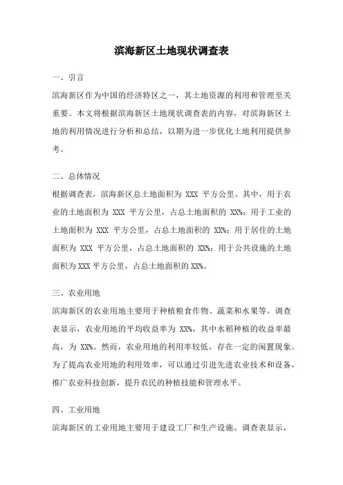滨海新区土地现状调查表