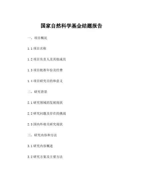 国家自然科学基金结题报告