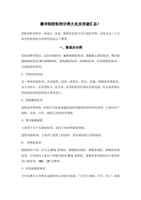 最详细胶粘剂分类大全及用途汇总!