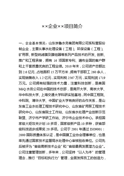 项目简介模板