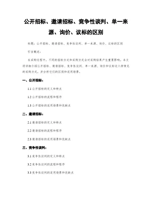 公开招标、邀请招标、竞争性谈判、单一来源、询价、议标的区别