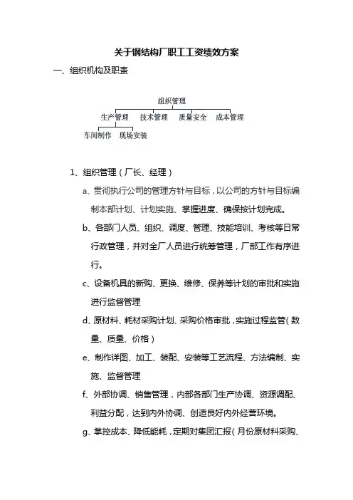 关于钢结构厂职工工资绩效方案