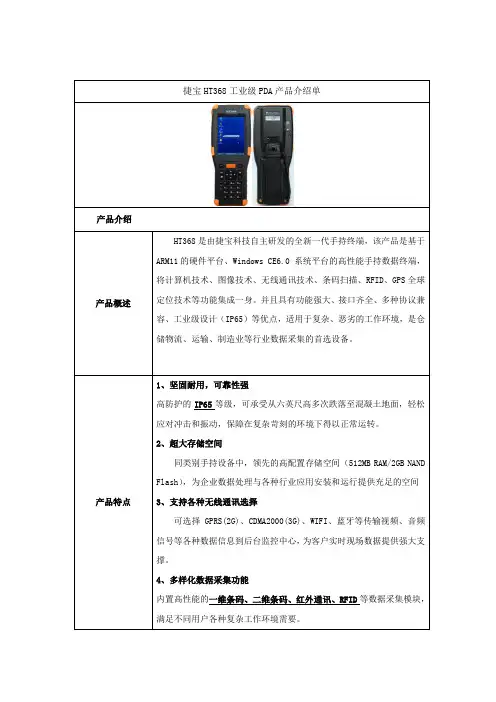 HT368工业级PDA产品介绍单