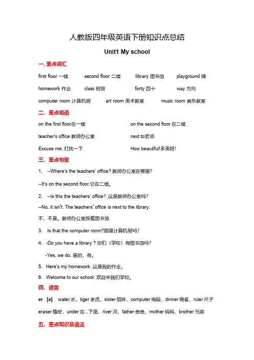 人教版四年级英语下册知识点unit1-6