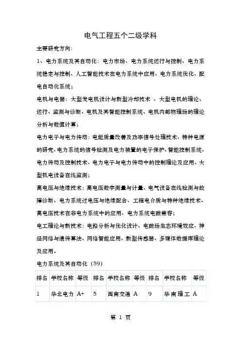 电气工程五个二级学科