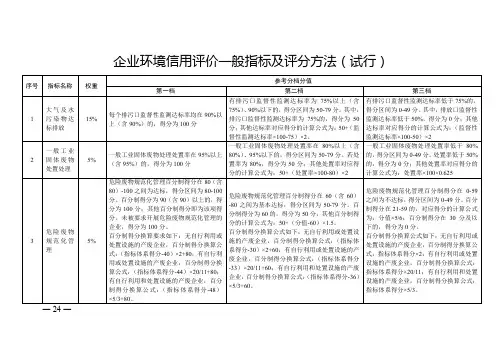企业环境信用评价一般指标及评分方法试行