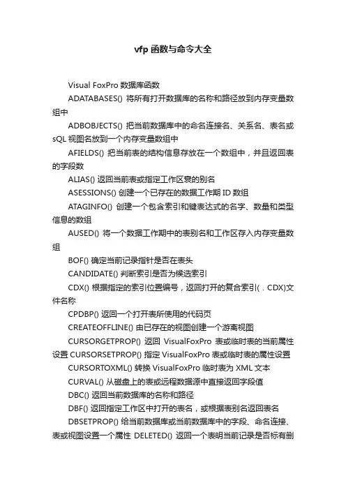 vfp函数与命令大全