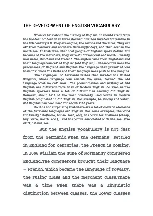 THE DEVELOPMENT OF ENGLISH VOCABULARY