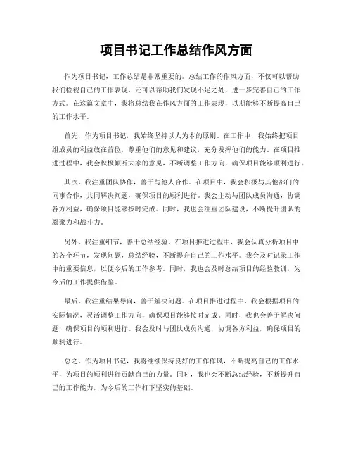 项目书记工作总结作风方面
