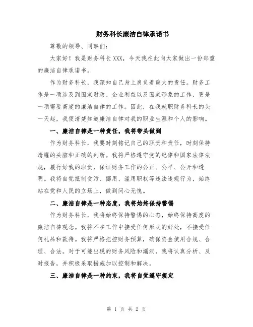 财务科长廉洁自律承诺书
