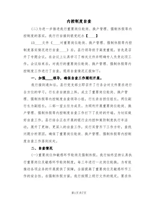 内控制度自查（3篇）