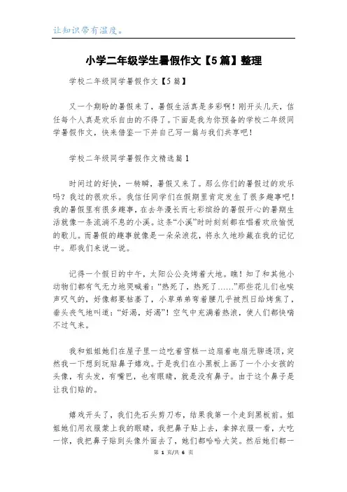 小学二年级学生暑假作文【5篇】整理
