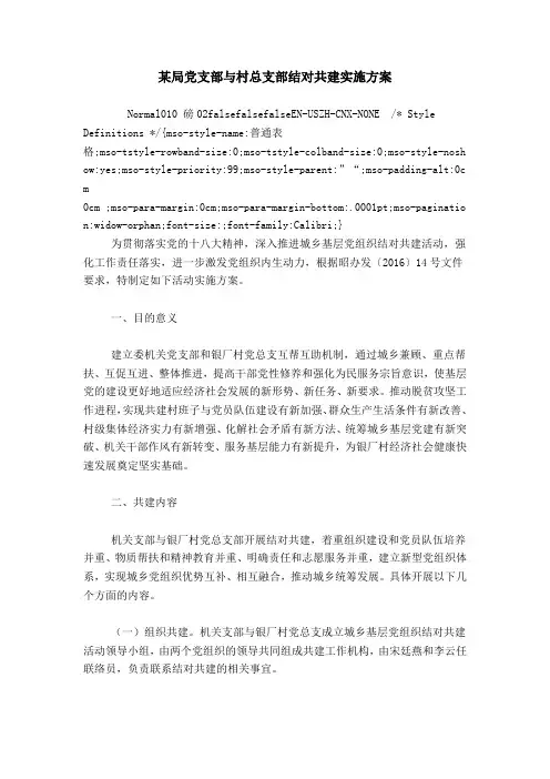 某局党支部与村总支部结对共建实施方案word精品模板
