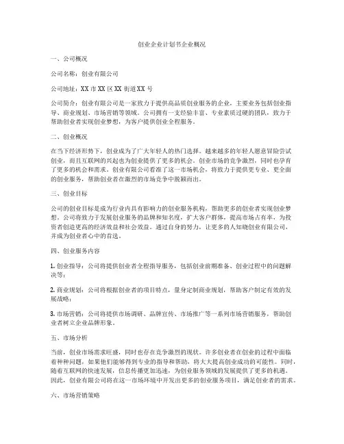 创业企业计划书企业概况