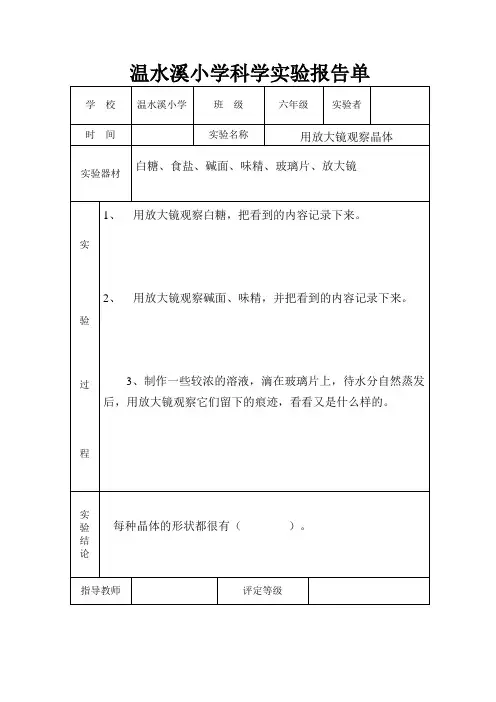六年级科学下册实验报告单