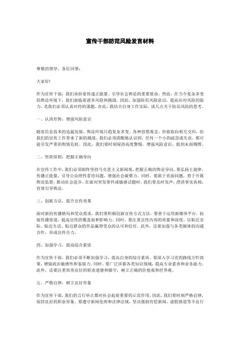宣传干部防范风险发言材料