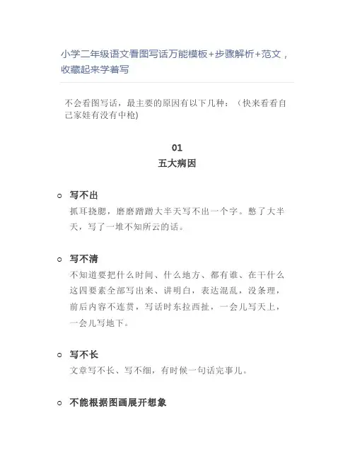 小学二年级语文看图写话万能模板+步骤解析+范文,起来学着写
