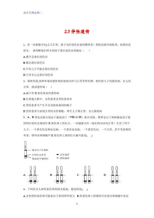 人教版生物必修二同步学典：2 3伴性遗传含答案