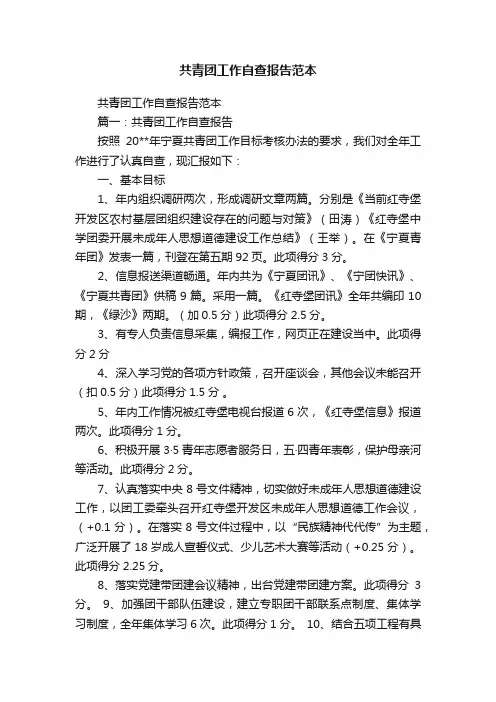 共青团工作自查报告范本