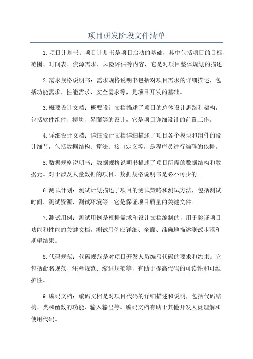 项目研发阶段文件清单