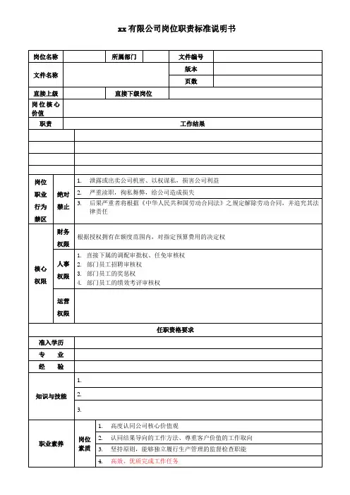 岗位职责标准说明书