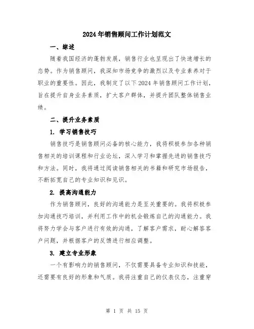 2024年销售顾问工作计划范文（5篇）