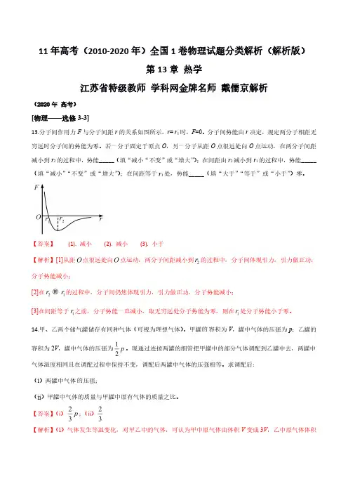 (2010-2020)高考全国1卷物理试题分类解析13-15