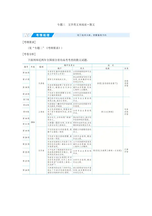 2018高考语文(新课标)总复习教师用书第一部分现代文阅读专题三文学类文本阅读-散文学案1整体阅读指导Word