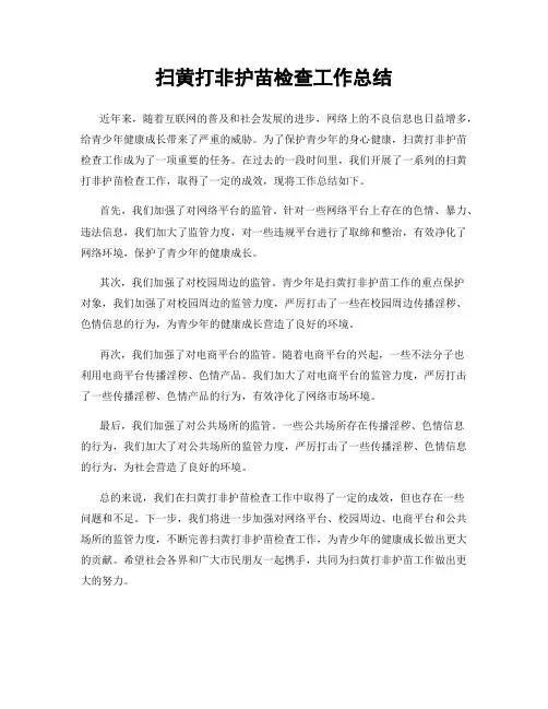 扫黄打非护苗检查工作总结