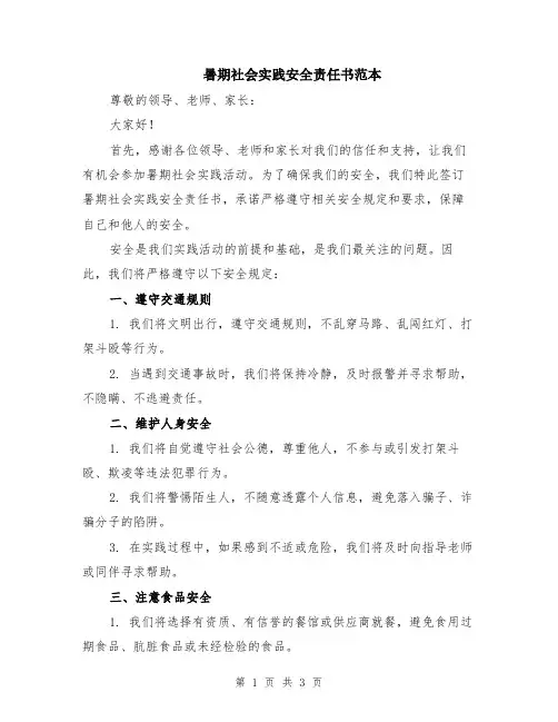 暑期社会实践安全责任书范本