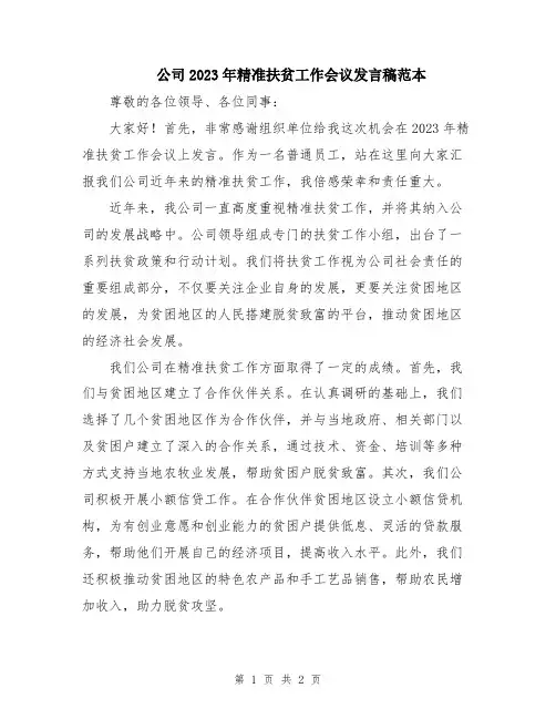 公司2023年精准扶贫工作会议发言稿范本