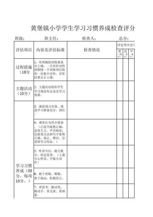 学习习惯养成教育学校检查评价表