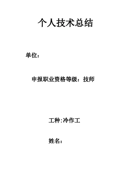 冷作工、铆工高级技师工作总结