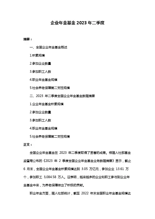 企业年金基金2023年二季度