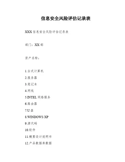 信息安全风险评估记录表