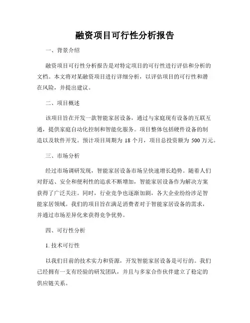 融资项目可行性分析报告