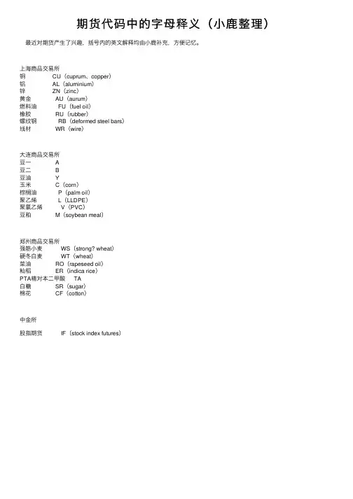 期货代码中的字母释义（小鹿整理）