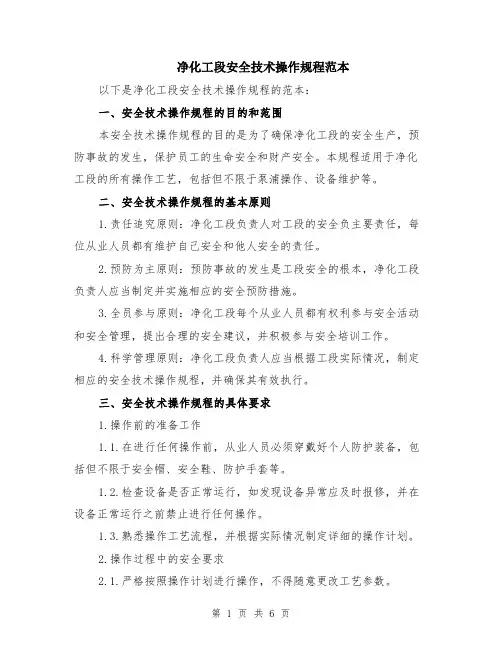 净化工段安全技术操作规程范本（2篇）